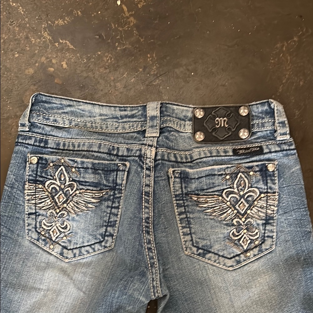 Miss Me Blue Flare Jeans with Embellished Pockets